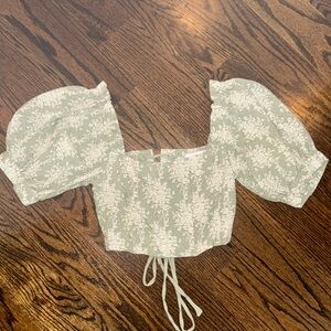 Olivaceous Floral Green Puff Sleeve Corset Style Top Size Small